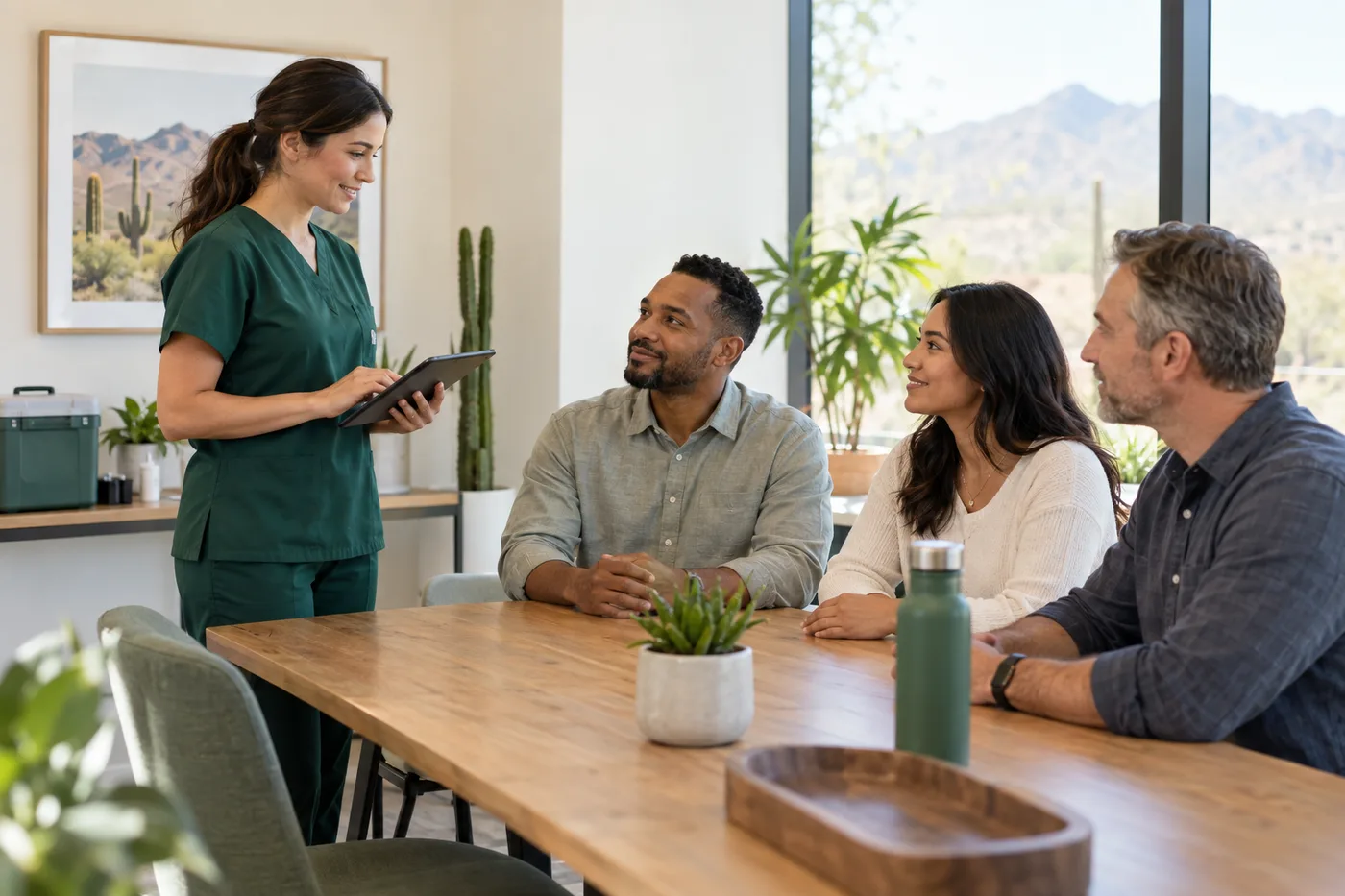 Representative healthcare professional coordinating an on-site employee screening